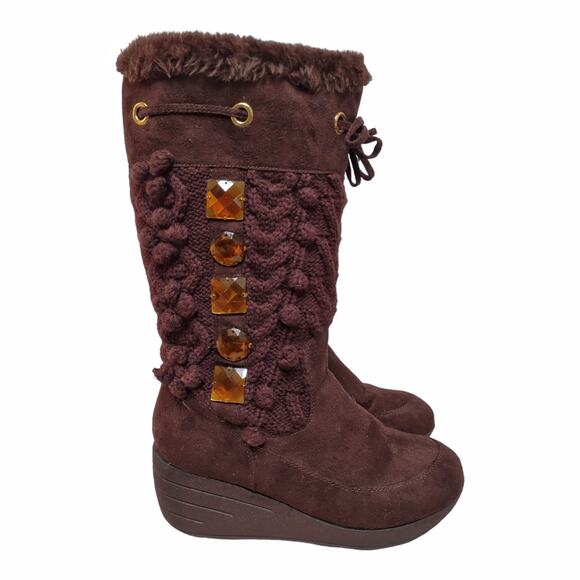 JOAN BOYCE Brown Sweater Knit Wedge Boots Size 8 w/ Gems Fall Winter Outdoors - Picture 4 of 14